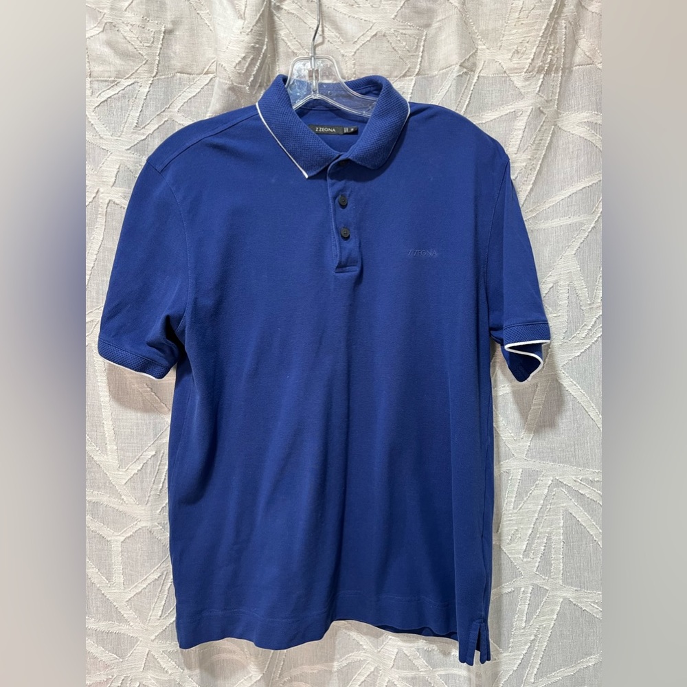 Z Zegna Blue Stretch Cotton Polo Shirt with Logo